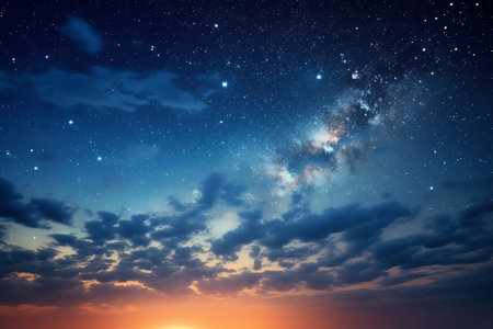 Generative AI : Clearly milky way galaxy on night sky Milky way galaxy with stars and morning lightの素材