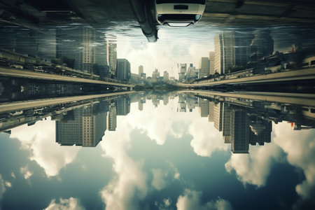 Generative AI : Invert City upside down Parallel universe science theory of cityscapeの素材