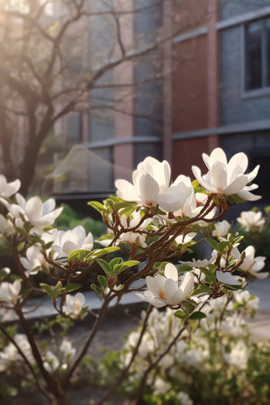 Generative AI : Magnolia Galaxy tree in bloom in Mayの素材