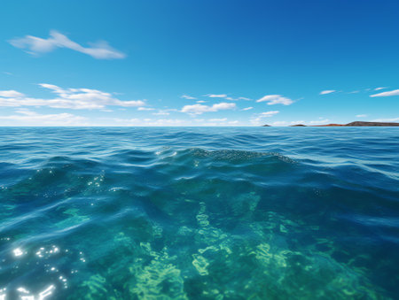 Generative AI : Beautiful sea on sunny day with blue skyの素材