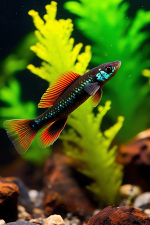 Generative AI : Aquarium fish Danio Margaritatus in fish tankの素材