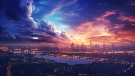 Generative AI : Beautiful sky on twilight time and the night cityの素材