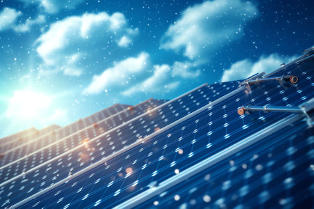 Generative AI : Solar photovoltaic panels and the Milky Way Solar photovoltaic panels at nightの素材