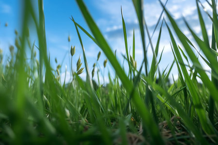 Generative AI : Green grass and skyの素材