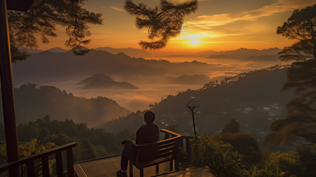Generative AI : sunrise and Doi Loung Chiang Dow mountian in Chiang Maiの素材