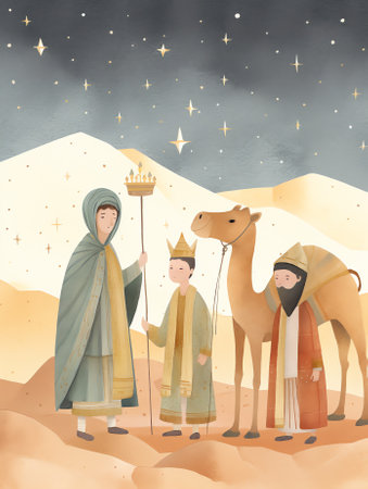 Generative AI : Three wise men follow the Christmas starの素材