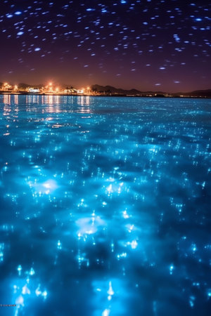Generative AI : starry sky over Alghero at night Sardiniaの素材
