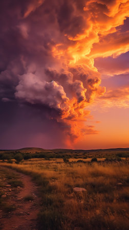 Generative AI : Evening stormy sky at sunsetの素材