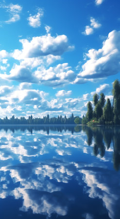 Generative AI : Beautiful cloudy and blue sky panorama over ice lake in SaintPetersburg Russiaの素材