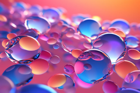 Generative AI : Closeup footage of a soap multiple bubbles with colorful surfaceの素材