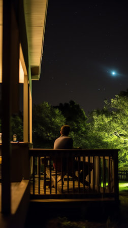 Generative AI : Comet Neowise between trees view outside the cityの素材