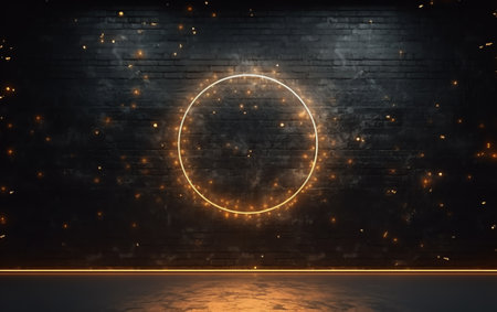 Generative AI : Dark glitter colorful lights background light in black background Dust in the space hole in the wallの素材