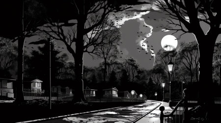 Generative AI : Full moon mystic night in parkの素材