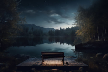 Generative AI : lake at nightの素材