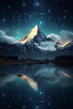 Generative AI : mountain and the stars reflectionの素材