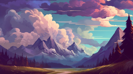 Generative AI : Clouds in sky over mountain rangesの素材