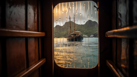 Generative AI : Night Coron Island and Cloudy Sky in Background Philippines Panorama photoの素材