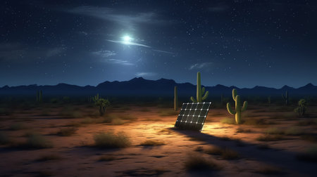 Generative AI : Solar photovoltaic panels and the Milky Way Solar photovoltaic panels at nightの素材