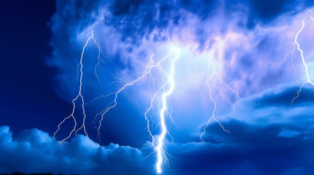 Generative AI : Lightning with dramatic clouds composite imageの素材