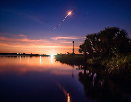 Generative AI : Rocket Trail Under Stars at Cape Canaveralの素材