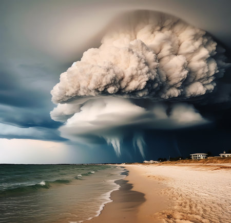Generative AI : The perfect mushroom cloud storm over the seaの素材