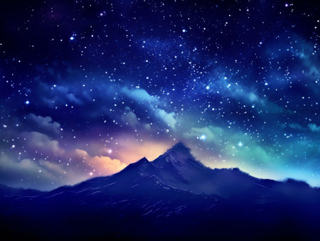 Generative AI : night sky stars milky way blue purple sky in starry night over mountainsの素材
