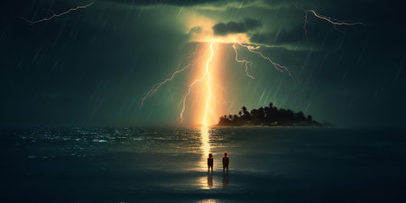 Generative AI : lightning at the seaの素材