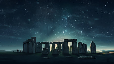 Generative AI : Stonehenge and at night under a star filled skyの素材