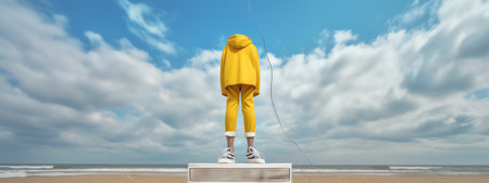 Generative AI : Yellow colored romantic sky Extra large long panoramic view with cinematic color grading for natural texture and backgroundの素材