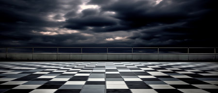 Generative AI : Dark Concrete Runway Street Floor with Night Sky Horizonの素材