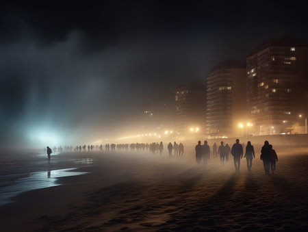 Generative AI : Western mole in Ostend by nightの素材