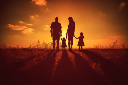 Generative AI : Happy family together parents with their little child at sunset Father raising baby up in the airの素材