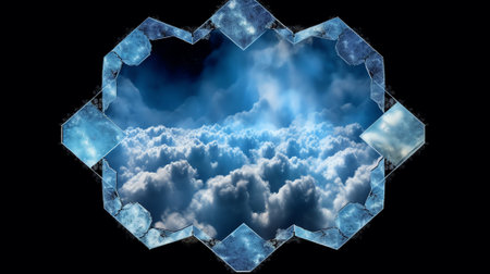 Generative AI : Double Exposure Cshaped section or Crescent of the moon surface with Blue Sky Star Cloud Astronomy Atmosphere Scienceの素材