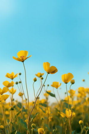 Generative AI : Isolated Cosmos flower with the shadow under yellow petalsFor outstanding colors on bright sky backgroundの素材