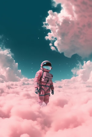 Generative AI : Astronaut explorer in sky Mixed mediaの素材