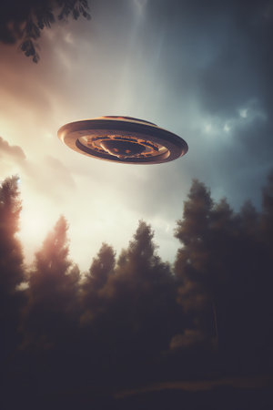 Generative AI : UFO Flying in the skyの素材