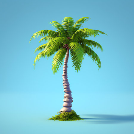 Generative AI : 1 one Palm tree hang on background of ocean tropical island beach horizon line Black sea Batumi Adjara Georgia empty copy space for inscription clear blue sky Goodの素材
