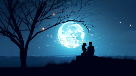 Generative AI : Romantic moon in skyの素材
