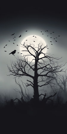 Generative AI : Crows and creepy trees horrorの素材