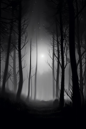 Generative AI : Spooky foggy forest on the moonlightの素材