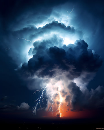 Generative AI : The Majestic Fury of a Stormy Night Rain Lightning Thunder and Brooding Cloudsの素材