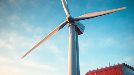Generative AI : Wind turbine under construction against clear skyの素材
