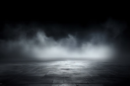 Generative AI : Black Concrete Floor with Dramatic Sky Horizon Presentation Background Sceneの素材