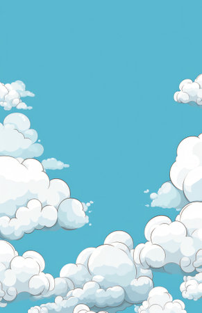 Generative AI : Blue sky with multitude of white clouds vertical backgroundの素材