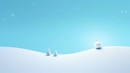 Generative AI : Winter landscape in the style of minimalism Lonely trees snowy hills against the blue sky with clouds and moon Banner formatの素材