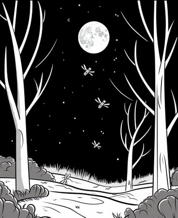 Generative AI : A Night Sky with Moon and Treesの素材