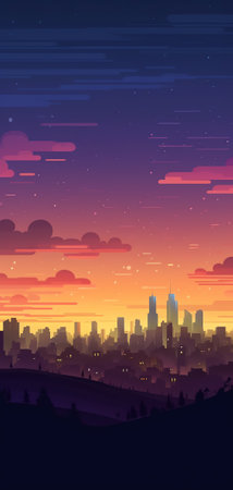 Generative AI : Night landscape with light from the city on the horizonの素材