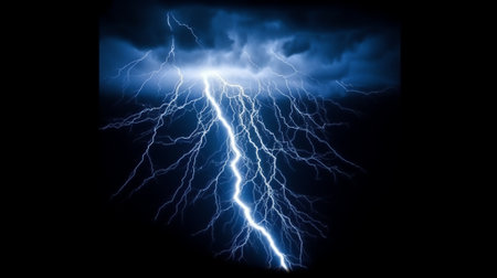Generative AI : Lightning in the blue sky with clouds at nightの素材