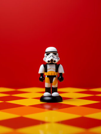 Generative AI : Plastic toy astronaut on colorful yellow background Copy space Concept of out of earth travel private spaceman commercial flights missions and Sustainabilityの素材