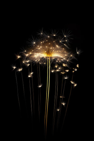 Generative AI : white and gold firework in dark skyの素材